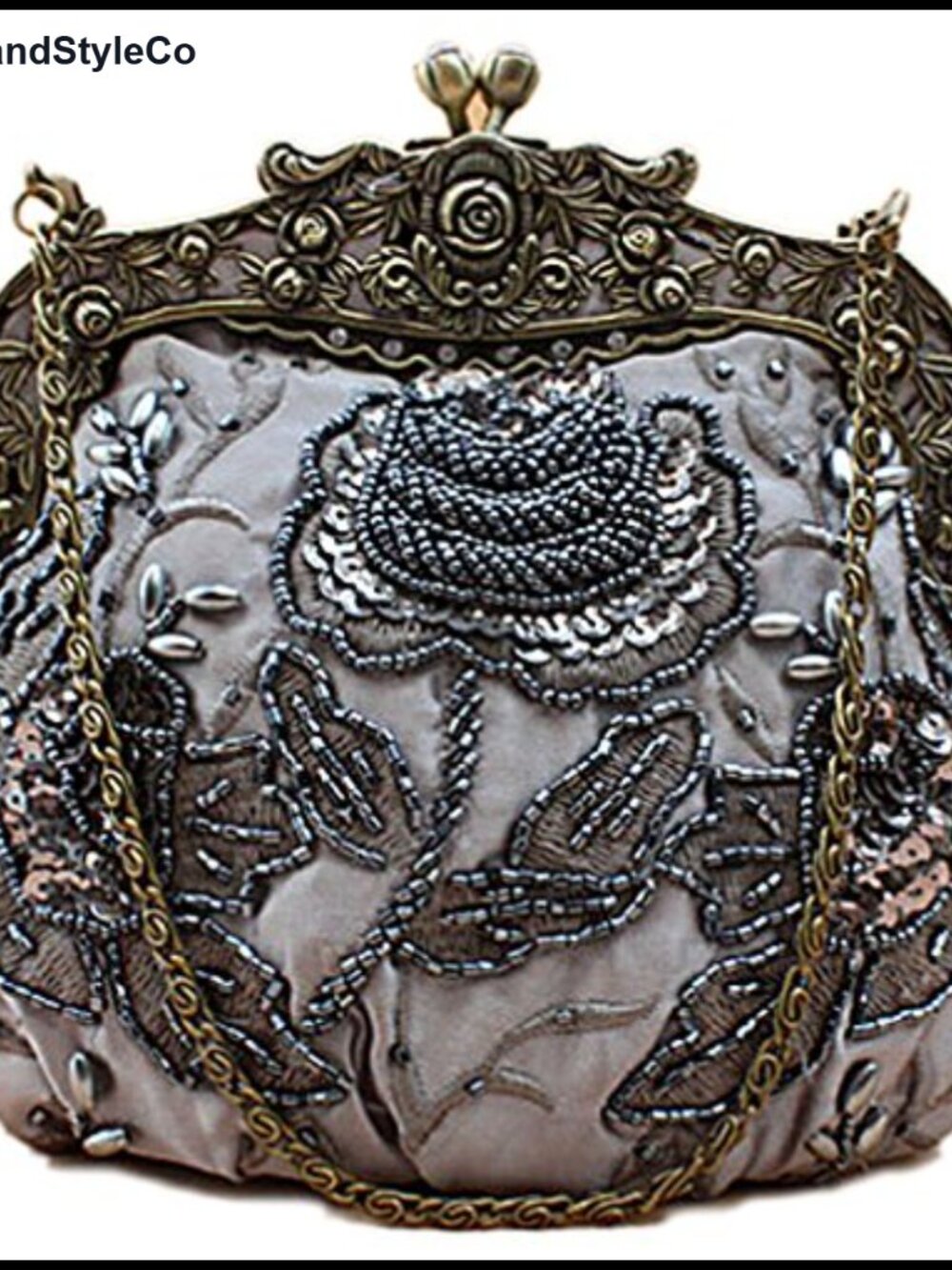 Vintage Beaded Sequin Flower Evening Handbag Satin Clutch Formal Party